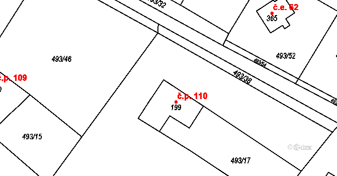 Souvrať 110, Mostek na parcele st. 199 v KÚ Souvrať, Katastrální mapa