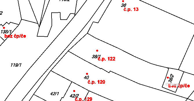 Klentnice 122 na parcele st. 38/1 v KÚ Klentnice, Katastrální mapa