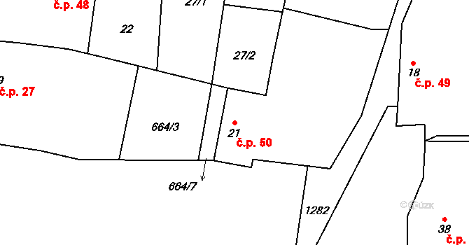 Soběsuky 50, Neurazy na parcele st. 21 v KÚ Soběsuky u Nepomuka, Katastrální mapa