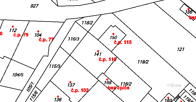 Hlinsko pod Hostýnem 110, Bystřice pod Hostýnem na parcele st. 141 v KÚ Hlinsko pod Hostýnem, Katastrální mapa