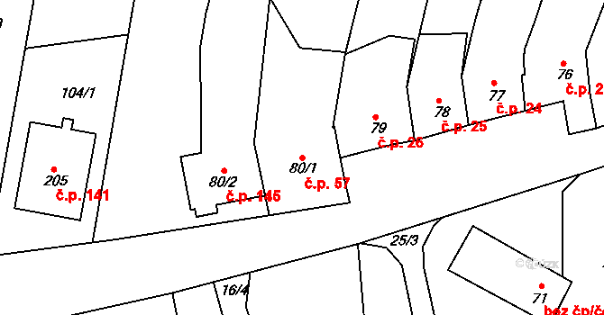 Tučapy 57, Holešov na parcele st. 80/1 v KÚ Tučapy u Holešova, Katastrální mapa