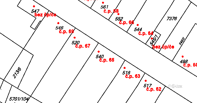 Hrádek 65 na parcele st. 540 v KÚ Hrádek u Znojma, Katastrální mapa