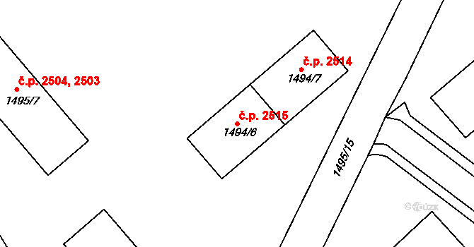 Mělník 2515 na parcele st. 1494/6 v KÚ Mělník, Katastrální mapa
