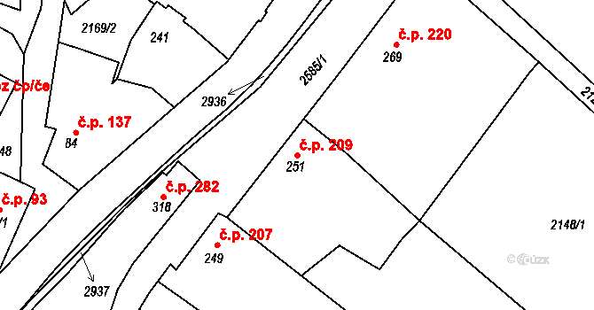 Libá 209 na parcele st. 251 v KÚ Libá, Katastrální mapa