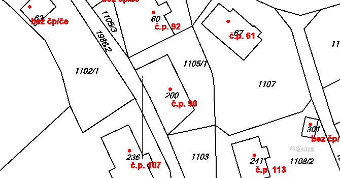 Jílové u Držkova 90 na parcele st. 200 v KÚ Jílové u Držkova, Katastrální mapa