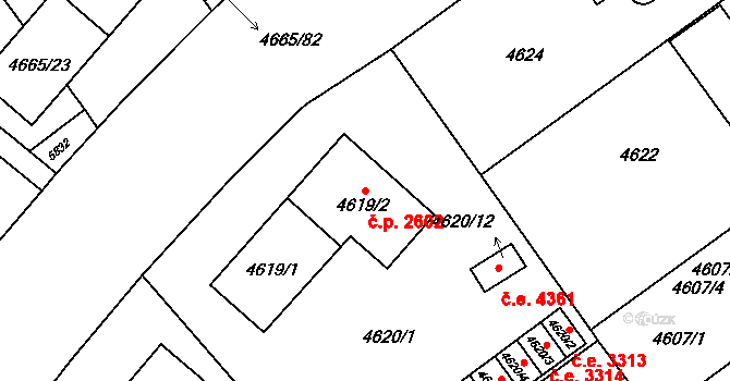 Jihlava 2602 na parcele st. 4619/2 v KÚ Jihlava, Katastrální mapa