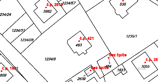 Říčany 421 na parcele st. 463 v KÚ Říčany u Prahy, Katastrální mapa