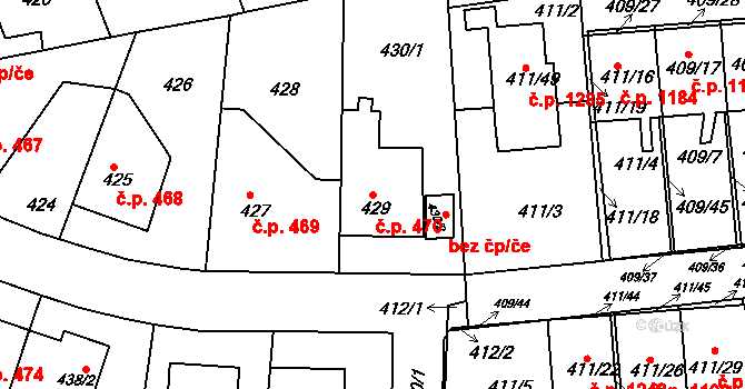 Hostivice 470 na parcele st. 429 v KÚ Hostivice, Katastrální mapa