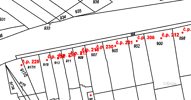 Sokolnice 230 na parcele st. 907 v KÚ Sokolnice, Katastrální mapa