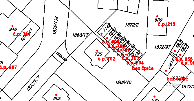 Tišnov 702 na parcele st. 735 v KÚ Tišnov, Katastrální mapa