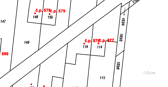 Šardice 576 na parcele st. 116 v KÚ Šardice, Katastrální mapa
