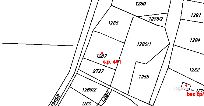 Ždánice 491 na parcele st. 1287 v KÚ Ždánice, Katastrální mapa