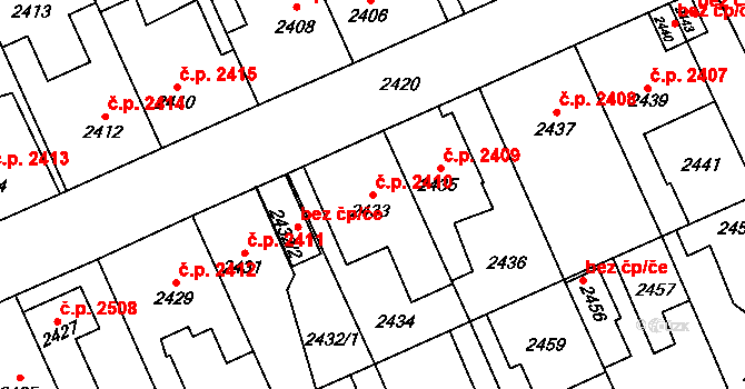 Kladno 2410 na parcele st. 2433 v KÚ Kladno, Katastrální mapa