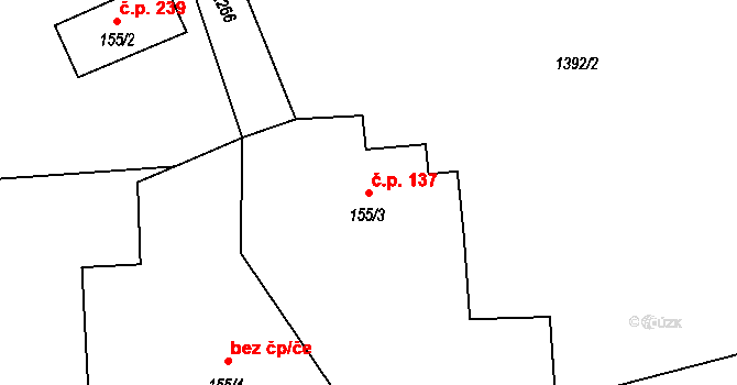 Dolní Podluží 137 na parcele st. 155/3 v KÚ Dolní Podluží, Katastrální mapa
