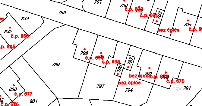 Libušín 695 na parcele st. 795 v KÚ Libušín, Katastrální mapa
