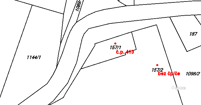 Cerhenice 413 na parcele st. 157/1 v KÚ Cerhenice, Katastrální mapa