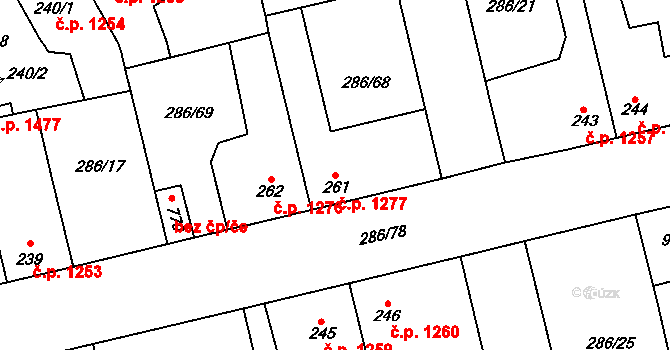 Švermov 1277, Kladno na parcele st. 261 v KÚ Hnidousy, Katastrální mapa