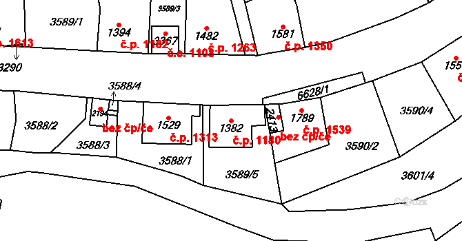 Kraslice 1180 na parcele st. 1382 v KÚ Kraslice, Katastrální mapa