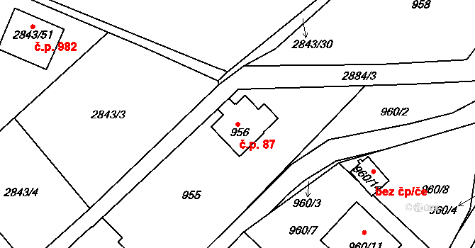 Raspenava 87 na parcele st. 956 v KÚ Raspenava, Katastrální mapa