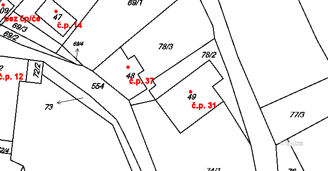 Košov 31, Lomnice nad Popelkou na parcele st. 49 v KÚ Košov, Katastrální mapa