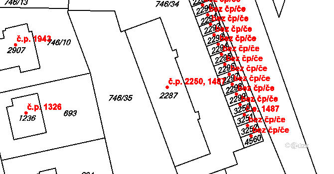 Blansko 1487,2250 na parcele st. 2287 v KÚ Blansko, Katastrální mapa