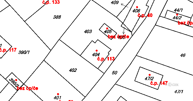 Lhotka 113 na parcele st. 404 v KÚ Lhotka u Hořovic, Katastrální mapa