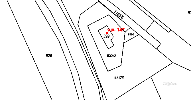 Chvalčov 147 na parcele st. 399 v KÚ Chvalčov, Katastrální mapa