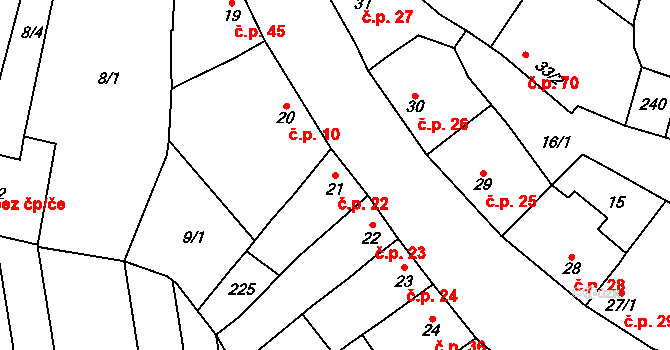 Tážaly 22, Kožušany-Tážaly na parcele st. 21 v KÚ Tážaly, Katastrální mapa