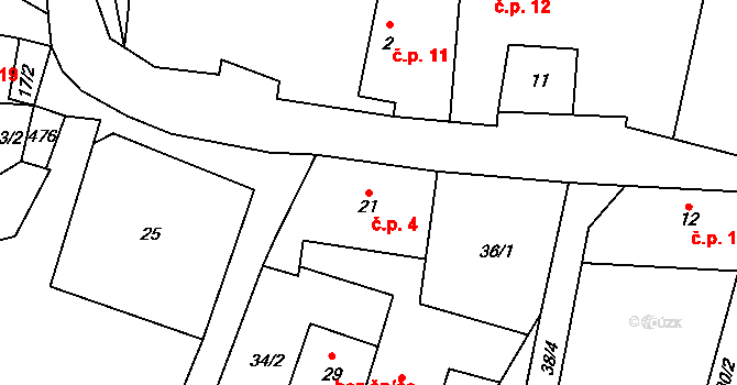 Těchobuzice 4, Ploskovice na parcele st. 21 v KÚ Těchobuzice, Katastrální mapa