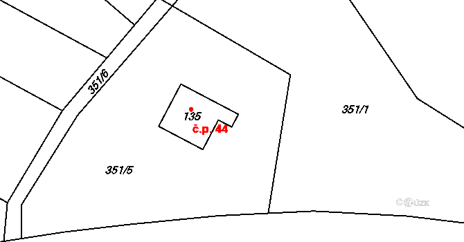 Lhota 44, Chuchelna na parcele st. 135 v KÚ Lhota Komárov, Katastrální mapa