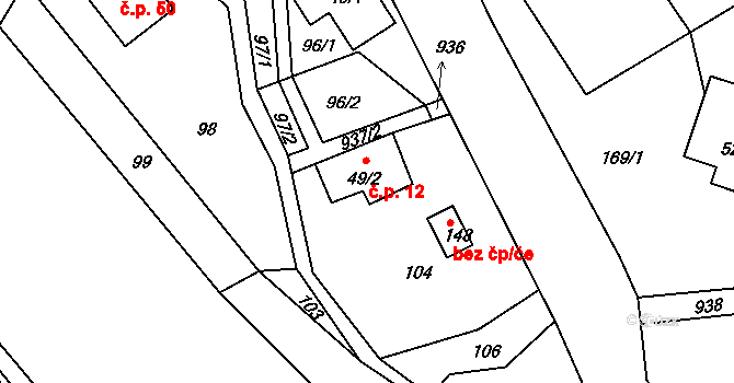Svojek 12 na parcele st. 49/2 v KÚ Svojek, Katastrální mapa