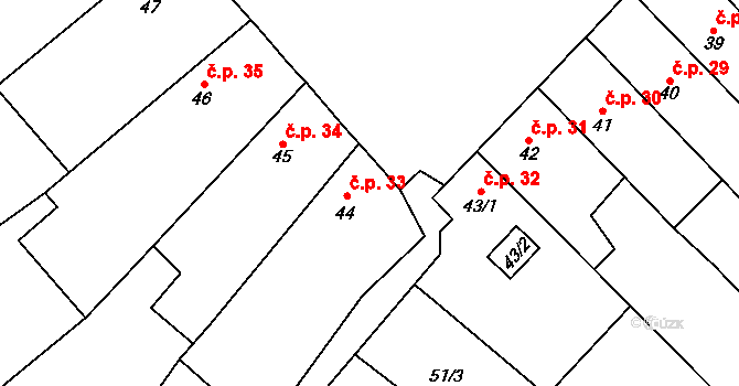 Smidary 33 na parcele st. 44 v KÚ Smidary, Katastrální mapa
