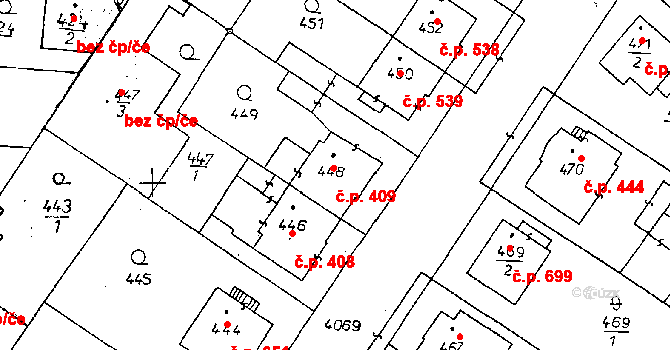 Poděbrady II 409, Poděbrady na parcele st. 448 v KÚ Poděbrady, Katastrální mapa