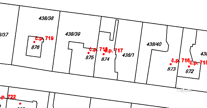 Strakonice I 717, Strakonice na parcele st. 874 v KÚ Strakonice, Katastrální mapa