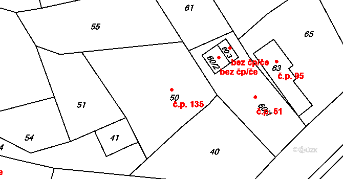 Vrbice 135, Bohumín na parcele st. 50 v KÚ Vrbice nad Odrou, Katastrální mapa