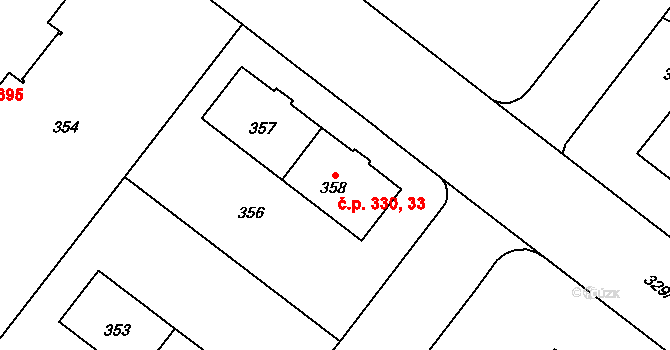 Štýřice 33,330, Brno na parcele st. 358 v KÚ Štýřice, Katastrální mapa