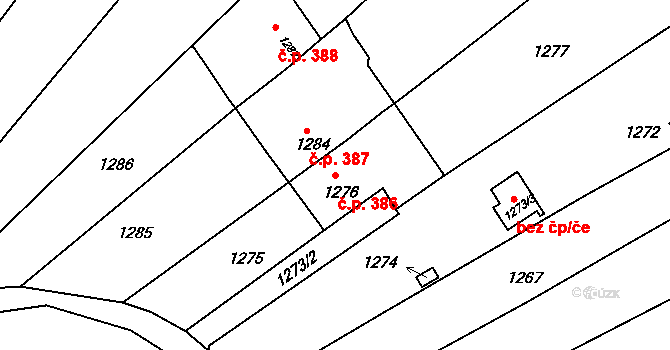 Pisárky 386, Brno na parcele st. 1276 v KÚ Pisárky, Katastrální mapa