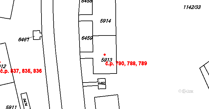 Bystrc 788,789,790, Brno na parcele st. 5913 v KÚ Bystrc, Katastrální mapa