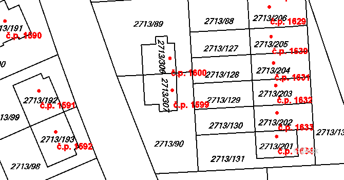 Pelhřimov 1599 na parcele st. 2713/307 v KÚ Pelhřimov, Katastrální mapa