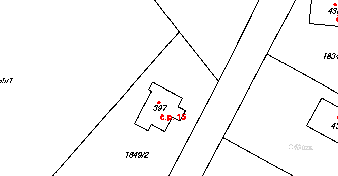 Komárov 15, Vítězná na parcele st. 397 v KÚ Komárov u Dvora Králové, Katastrální mapa
