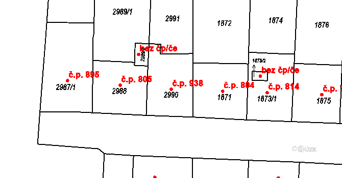 Sokolov 938 na parcele st. 2990 v KÚ Sokolov, Katastrální mapa