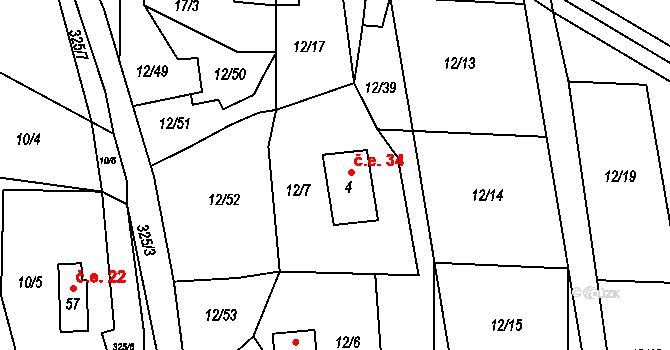 Svahová 34, Boleboř na parcele st. 4 v KÚ Svahová, Katastrální mapa