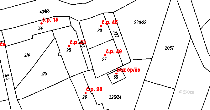 Palupín 49, Strmilov na parcele st. 27 v KÚ Palupín, Katastrální mapa