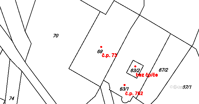 Suchdol nad Lužnicí 73 na parcele st. 69 v KÚ Suchdol nad Lužnicí, Katastrální mapa