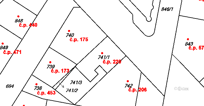 Žižkov 220, Praha na parcele st. 741/1 v KÚ Žižkov, Katastrální mapa
