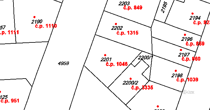 Smíchov 1046, Praha na parcele st. 2201 v KÚ Smíchov, Katastrální mapa