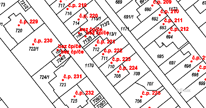 Prosek 222, Praha na parcele st. 711 v KÚ Prosek, Katastrální mapa