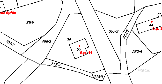 Suchdol 11, Prosenická Lhota na parcele st. 33 v KÚ Suchdol u Prosenické Lhoty, Katastrální mapa