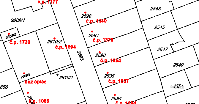 Strážnice 1054 na parcele st. 2596 v KÚ Strážnice na Moravě, Katastrální mapa