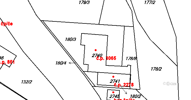 Sezimovo Ústí 1065 na parcele st. 2740 v KÚ Sezimovo Ústí, Katastrální mapa